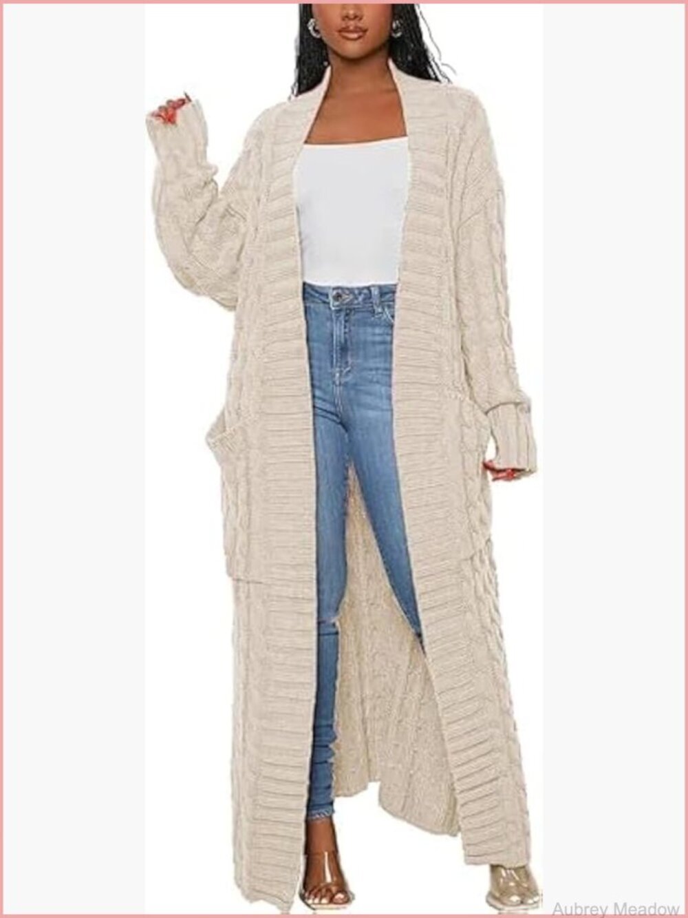 Women's Long Sleeve Open Front Maxi Cardigan with Pockets